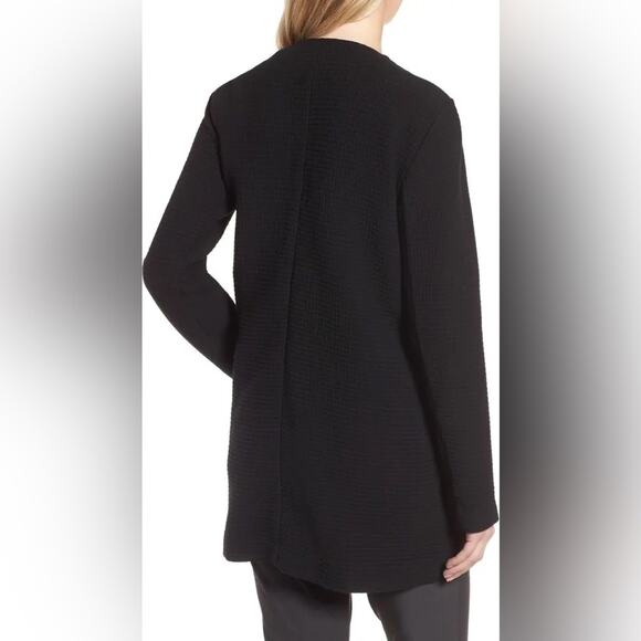 Eileen Fisher Black Geometric Cardi Jacket Small Stretch Textured Open Lagenlook - Picture 15 of 15